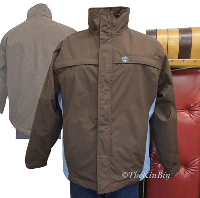 Timberland Stratham Issue Coat Men Size XL Brown Blue Ripstop Fleece Lined EUC