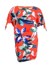 Vince Camuto Women's Tie Sleeve Floral Shift Dress (16, Coral/Multi)
