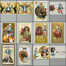 LOT 1908-19 ALL UNCLE SAM THANKSGIVING GREETING Postcards GREEN COAT GOLD BOYS