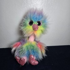 NWT TY Beanie Boos - ASHA the Rainbow Ostrich Glitter Eyes Medium- 9 inch
