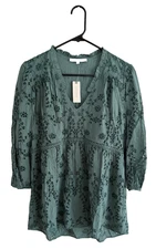 Anthropologie Daniel Rainn Eyelet Boho Tunic Blouse Women Size S Green New