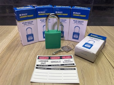 Brady Nylon Lockout Padlock Green 1-1/2'' Steel shackle Lot of 5