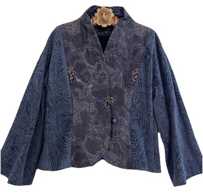 L O'Neill Design Wearable Art Blue Unique Avant Boho Fashion Jacket Womens M