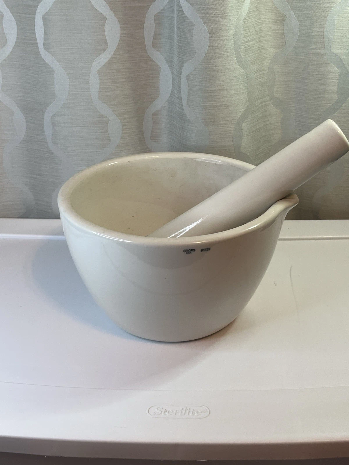 Vintage Coors Pharmacy Apothecary Mortar And Pestle USA Porcelain 9.5” Diameter