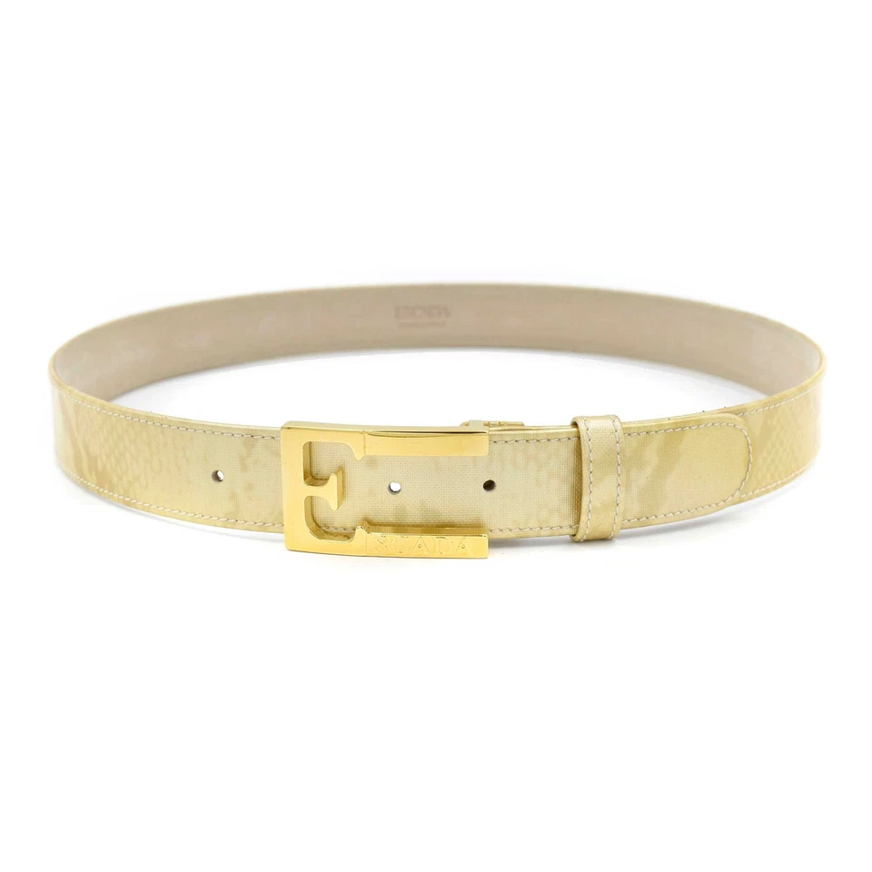 Cinto Escada bege/areia couro envernizado estampa de cobra tamanho 40 DE/10 EUA - Imagem 2 de 4