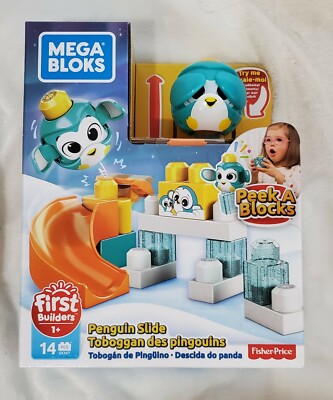 Fisher Price Peek A Block Penguin Slide Launch n Roll Mega Bloks Set New Sealed