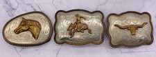 3 Alpaca Mexico Belt Buckles - Bucking Cowboy, Horse Head  Longhorn