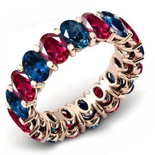 Oval Shaped Ruby  London Blue Topaz Band Solid 925 Silver Band Gift For Love