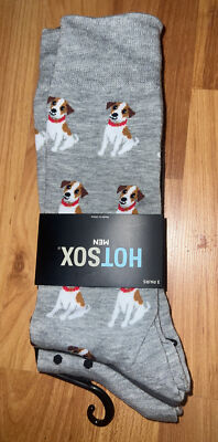Hot Sox Men's Gray Dog Pup Design, Dress Socks 10-13 Pack of 3, NEW With TAG