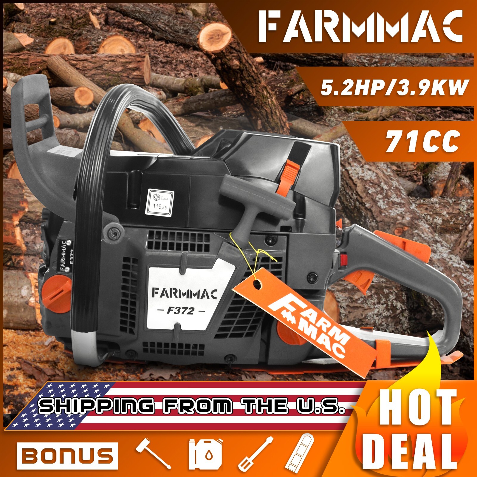 71cc Chainsaw Power Head Without Guide Bar Chain Compatible with Husqvarna 372XP