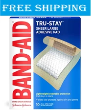 Band-Aid Brand Tru-Stay Adhesive Pads, Large Sterile Bandages for Wound Care, 10