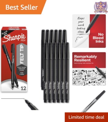 Archival-Quality Black Felt Tip Pens 0.4mm - 12 Count for Artists & Students