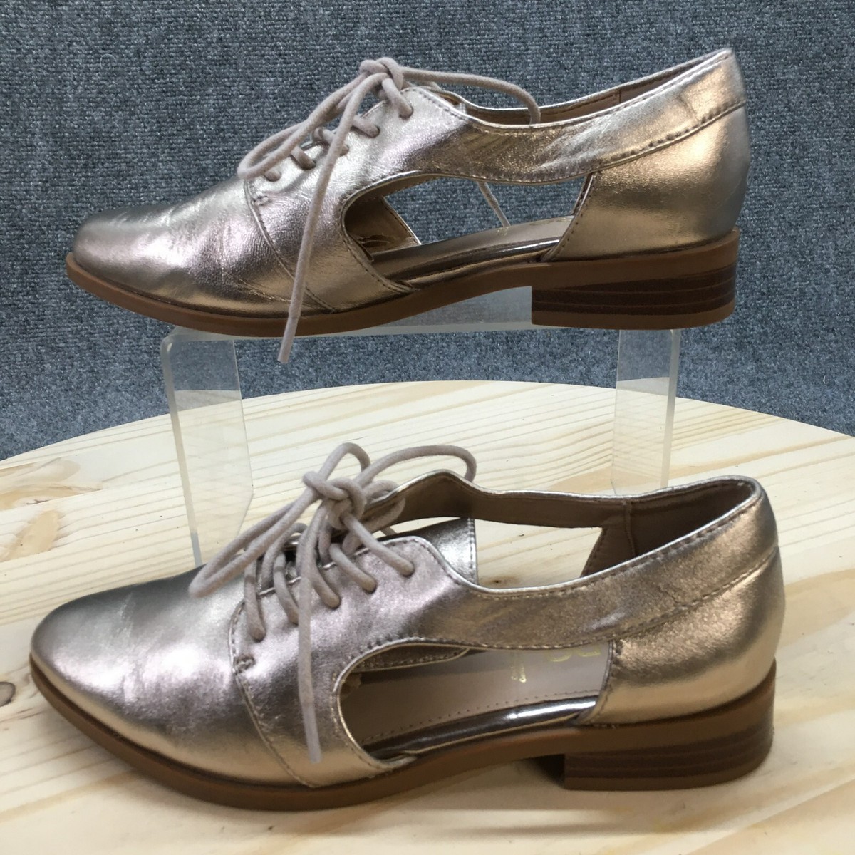 Aldo Shoes Womens Tokel Cut-Out Oxford Silver Leather Lace Up