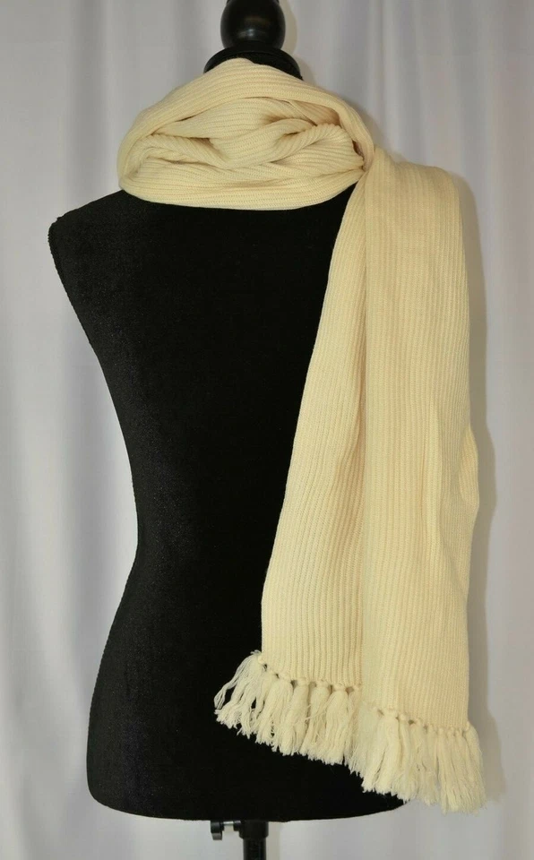 Nueva bufanda de lana Adrienne Vittadini con flecos talla mediana crema acanalada 75" x 22" Foto 2 de 4