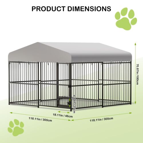 10x10x6 FT Outdoor Dog Kennel ,Large Metal Dog Playpen Dog House with Roof Cover - Picture 5 of 7