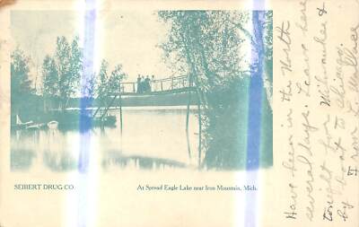 IRON MOUNTAIN Michigan postcard USA Dickinson County Spread Eagle lake bridge