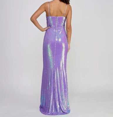 purple sparkly dresses juniors ZAPAKA Women Sparkly Lilac A-Line Corset Prom Dress With Side Slit Evening Dresses With Rhinestones, Lilac / UK12