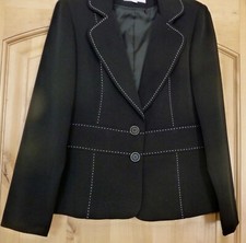 Dressy Women's Black Jacket W/white Topstitching By Evie U.k.-fully Lined-small