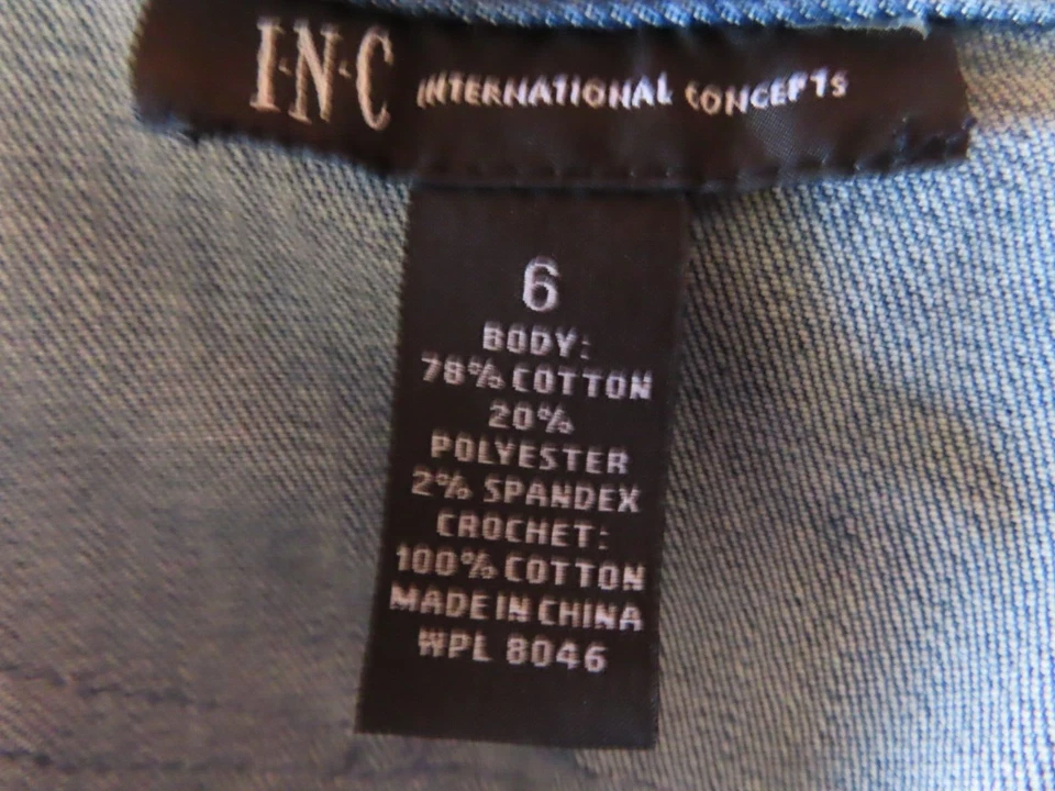 Size 6 INC Denim Dress International Concepts Sleeveless Lace Snap Buttons - Image 3 of 4