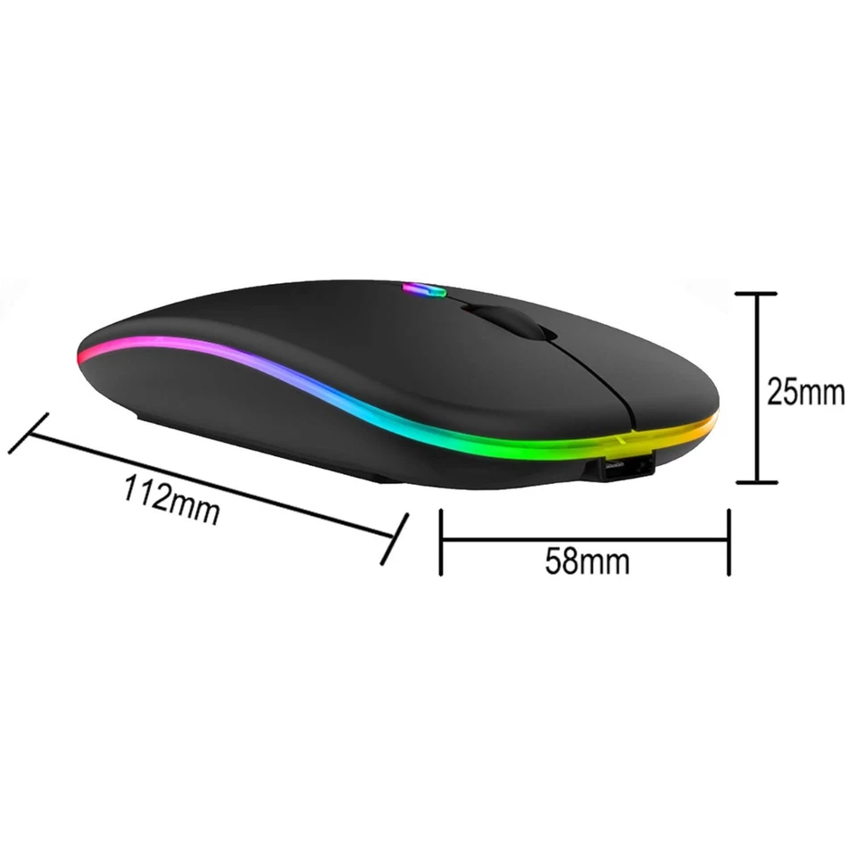RGB LED Wireless Mouse Rechargeable Bluetooth Silent Mice USB For PC Laptop UK - Image 3 of 4