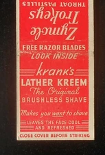 1940s Krank's Lather Kreem Blades Chicago IL Cook Co Matchbook Illinois