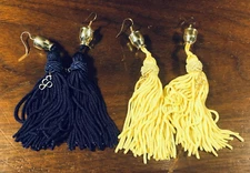 Pair (2) of Vintage Edie Parker 3"  Yellow & Navy Blue Tassel Earrings