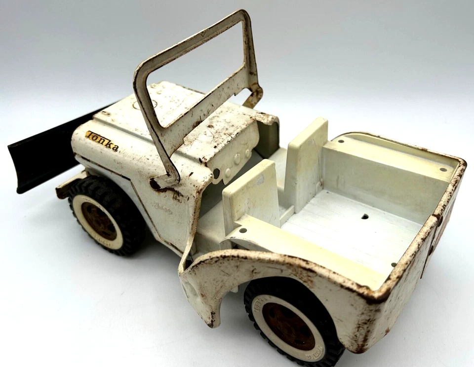 Винтажный 1960-х белый Tonka Jeep снегоочиститель грузовик, прессованная сталь игрушка - Изображение 2 из 4