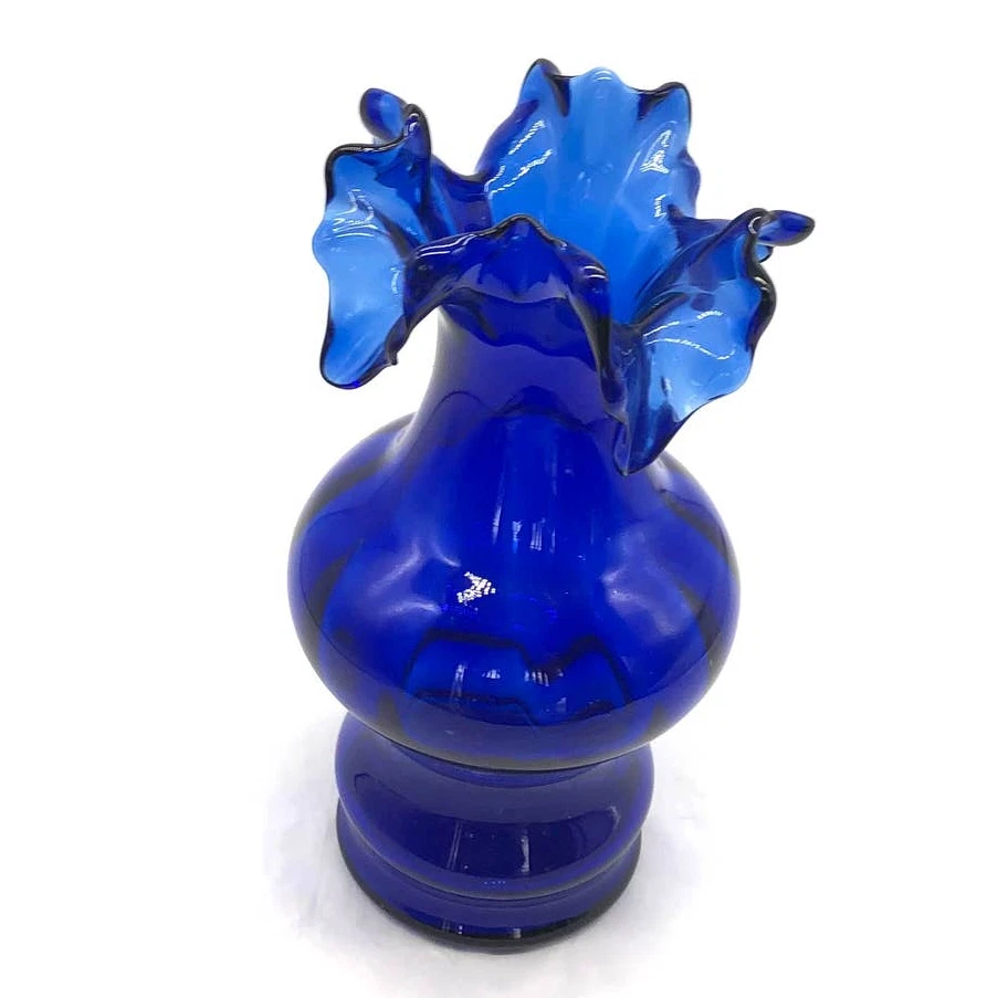 Beautiful Colbalt Ruffle Handblown Vase