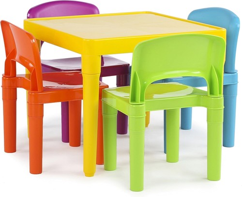 Kids Plastic 4 Set, Yellow Table/Vibrant Chairs