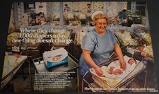1981 Print Ad Hospital Nursery Pampers Diapers Change 1,000 per day Nurses Baby