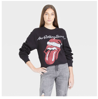 Women's The Rolling Stones Holiday Santa Graphic Sweatshirt - Black | eBay