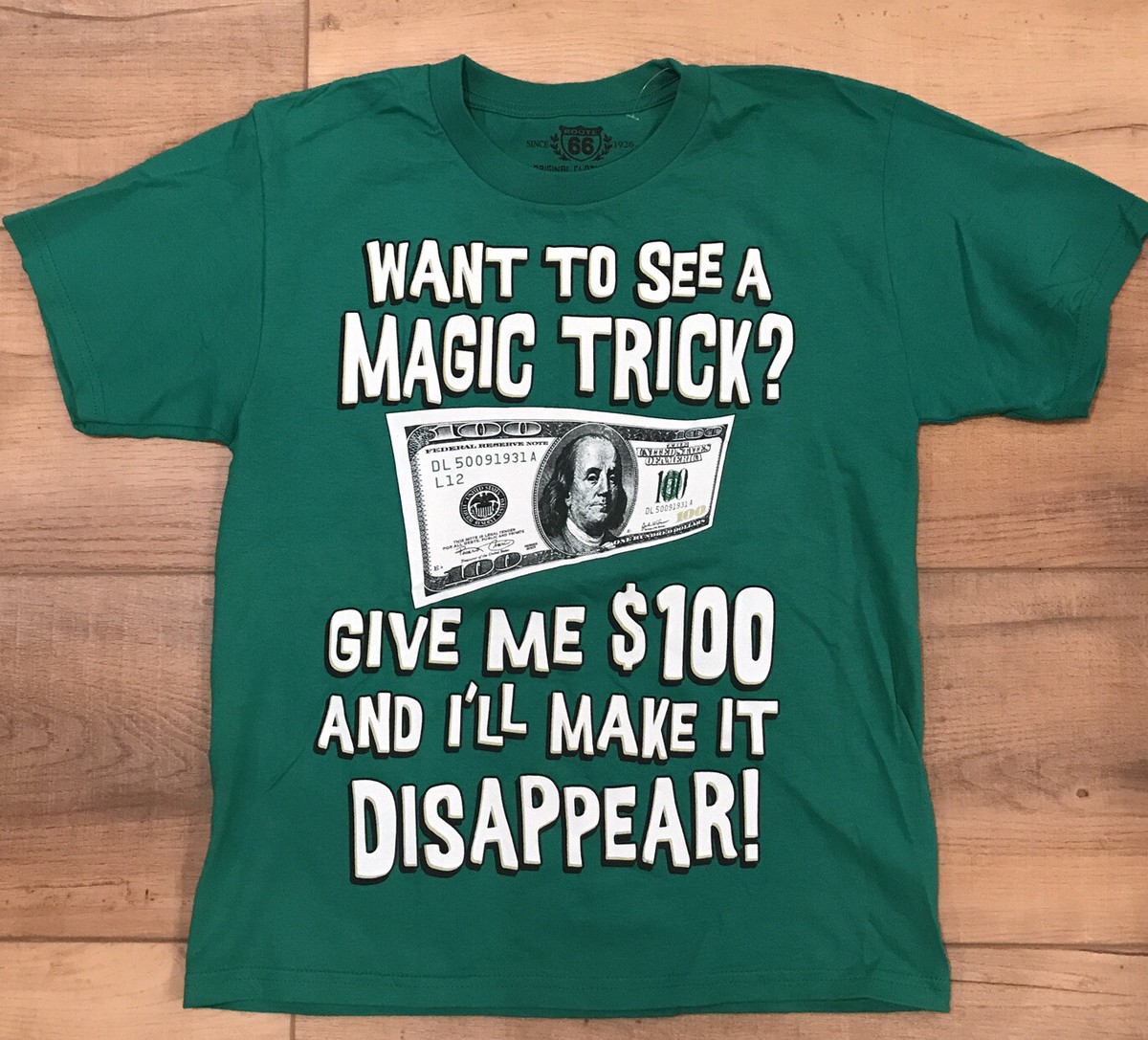 Boys Green T-shirt Sz M S/S Route 66 Original Clothing Co. Magic