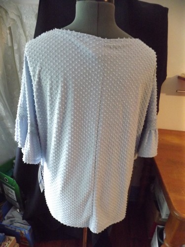 NUEVO RUBY RD. TOP suizo punteado AZUL POLVORIENTO talla XL RET60 NUEVO CON ETIQUETAS mangas acampanadas con volantes - Imagen 6 de 10
