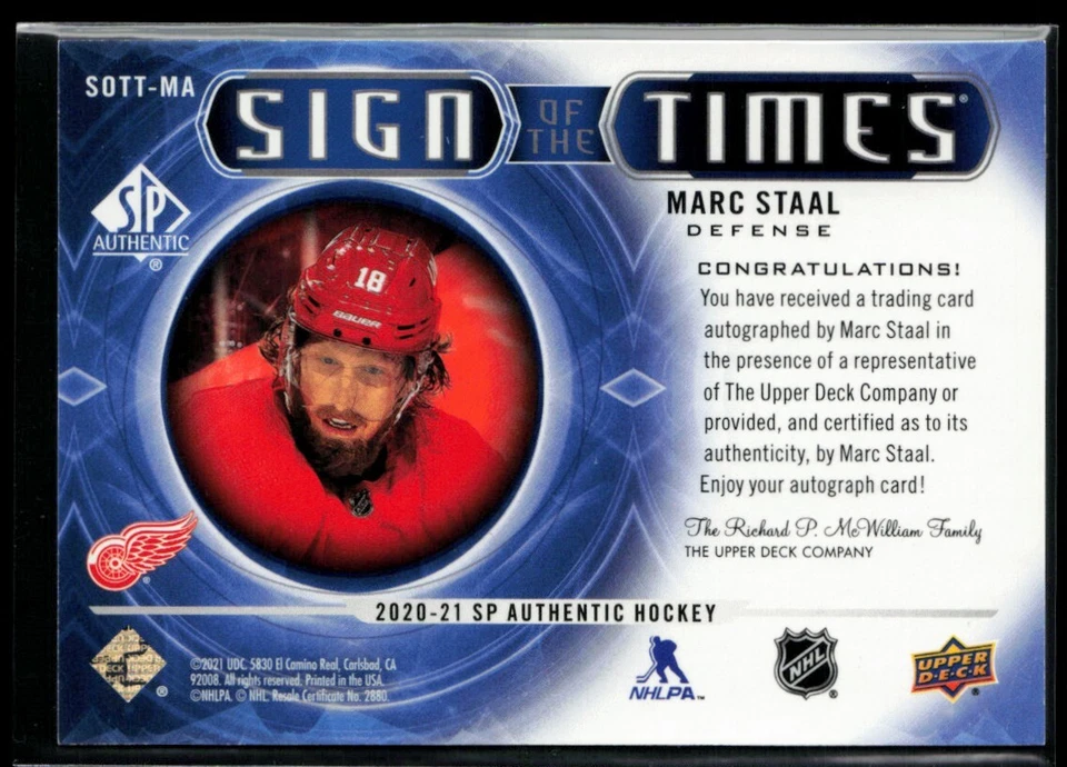 2020-21 SP Authentic Sign of the Times #SOTT-MA Marc Staal - Image 2 of 2