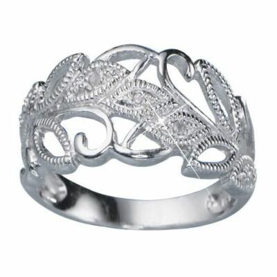 New Avon .925 Sterling Silver Genuine Diamond Accent Leaf Ring Sz 5 6 7 or 8