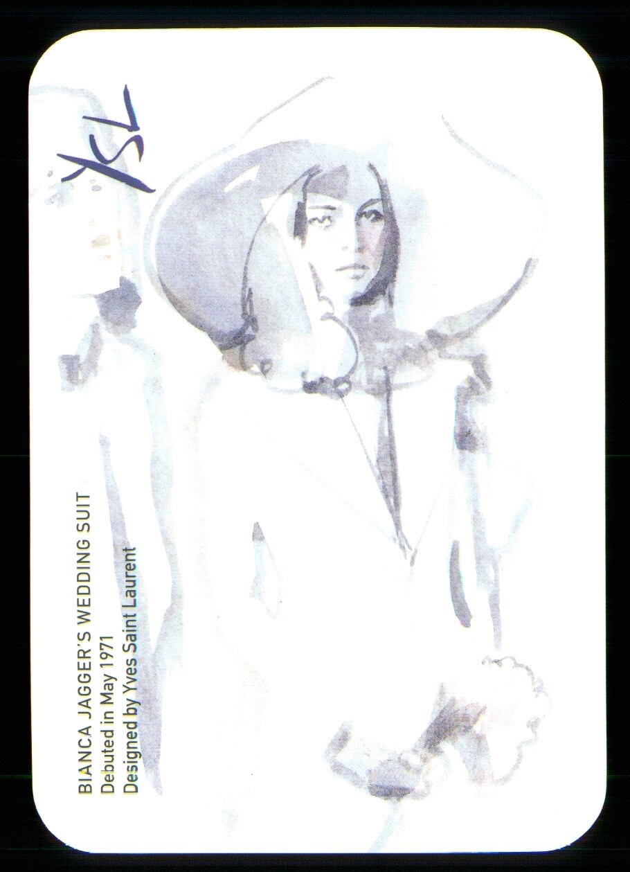 1 x Fashion card Yves Saint Laurent Bianca Jagger’s Wedding Suit 1971 FC2