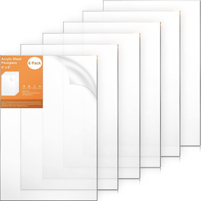 Clear Acrylic Sheets 2Mm Thick, 6 Pack Plexiglass Panels with Protective Film, 4