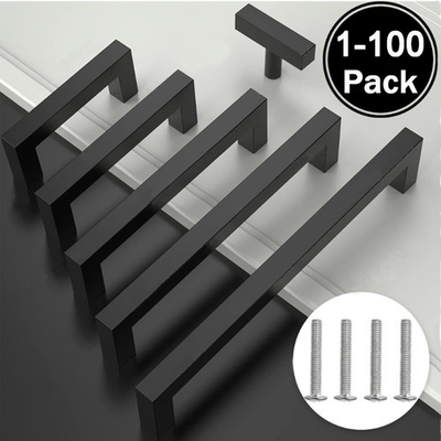 #ad Square Modern Cabinet Handles Pulls Kitchen Drawer Stainless Steel Matte Black $54.98