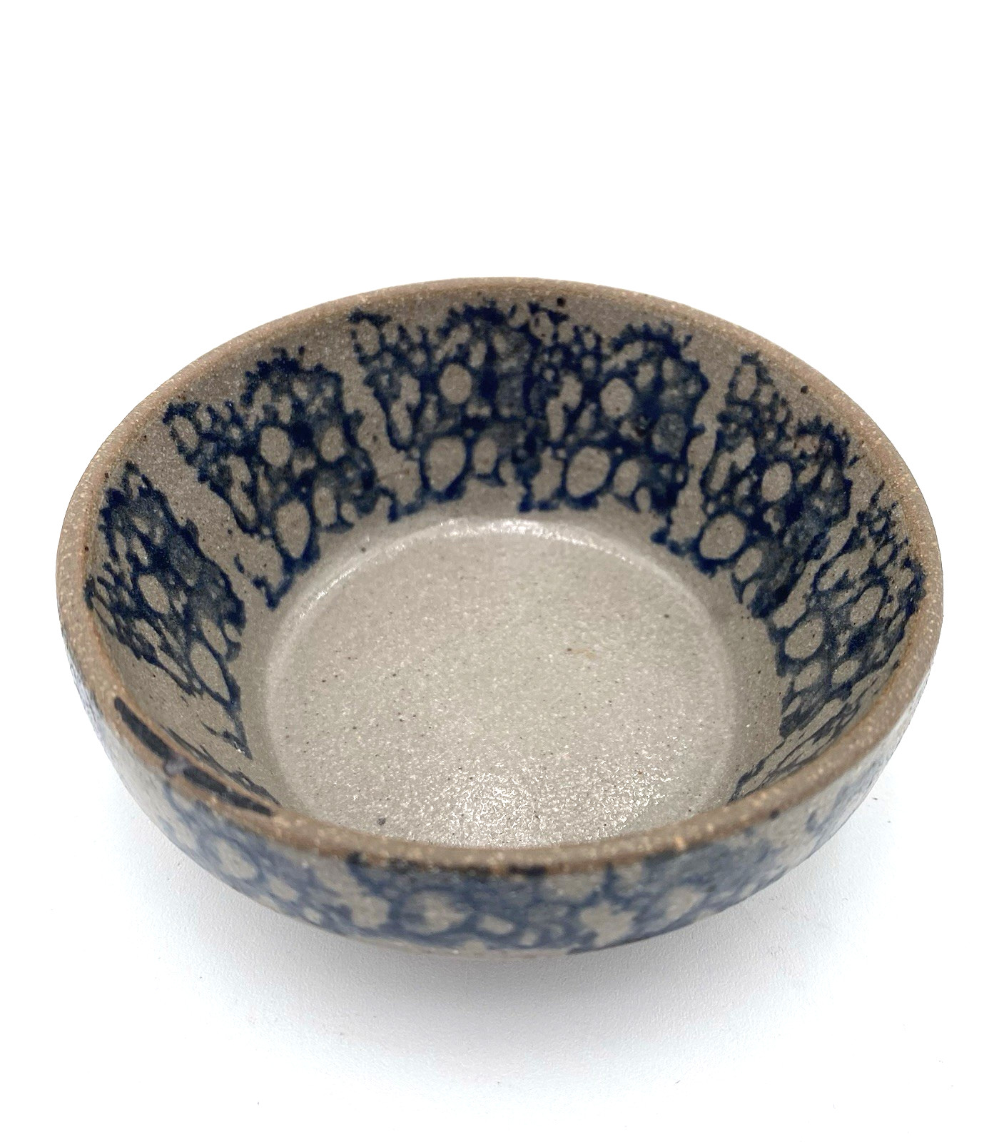 Vtg. BBP Beaumont Brothers Pottery Salt Glaze Small Bowl/Trinket Blue Spongeware
