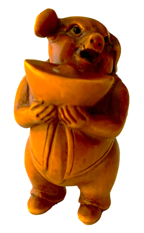 Vintage Realistic Pig Netsuke Button