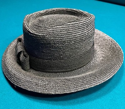 Vintage Frank Olive for Neiman Marcus Black Woven Straw Hat 