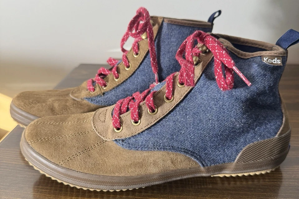 Keds Scout Wool Boots Brown & Blue High Top Lace Up Size 8 Fall 2017 Release - Image 2 of 4