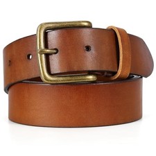 Men's Leather Belt Full Grain Leather for Waist 36"-39" 01brown bronze Buckle 