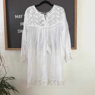chinese dress ladies Cream Lace Peasant Dress S