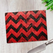Red & Black Chevron Pattern Glass Chopping Board Large Kitchen Worktop Saver