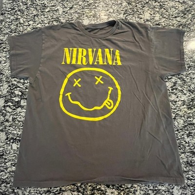 Nirvana Smiley Face Graphic T-Shirt Charcoal Gray Mens XL Short Sleeve Crewneck