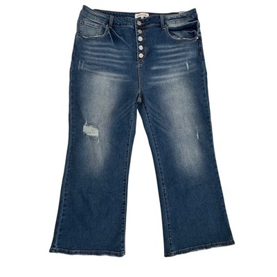 Risen Wide Leg Crop Jeans Womens 3XL 38x26 Button Fly Y2K Denim
