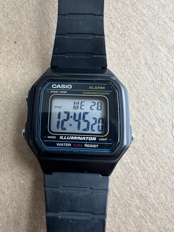 Retro Look Casio 3454 W-217H Illuminator Watch Mens 38mm 50M Alarm Digital Black