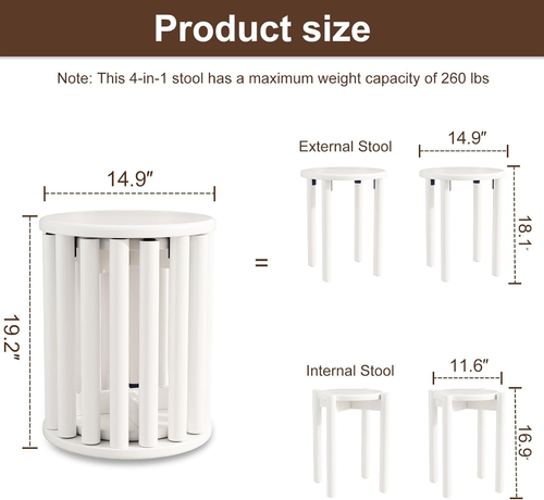 Stackable Stools Set of 4,4-In-1 Wood Stool,Round Wooden Stools with Anti-Slip F - Picture 2 of 8