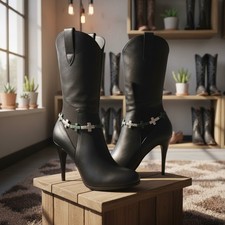 Women Silver Metal Boot SET Chain Bracelet Rustic Turquoise Cross Shoe Charm USA